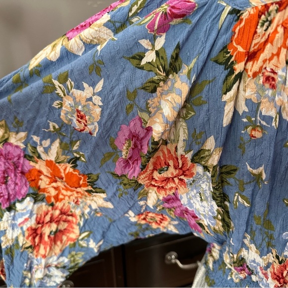 RACHEL Rachel Roy Floral Blouse - Blue and Multicolor Tie Blouse Size L - Picture 8 of 15